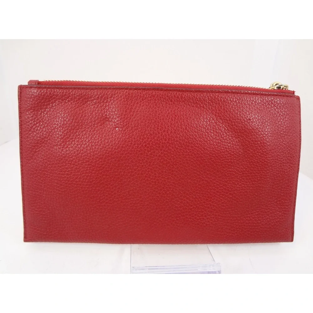 Michael Kors Jet Set Leather Zip Clutch Wristlet Medium Red Pebbled Leather Gold